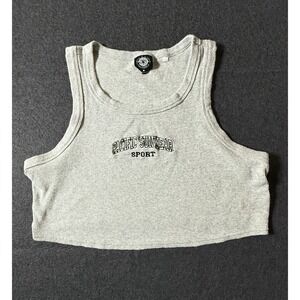 PacSun Sport Ribbed Crop Tank Top Heather Gray Embroidered Logo Womens Medium